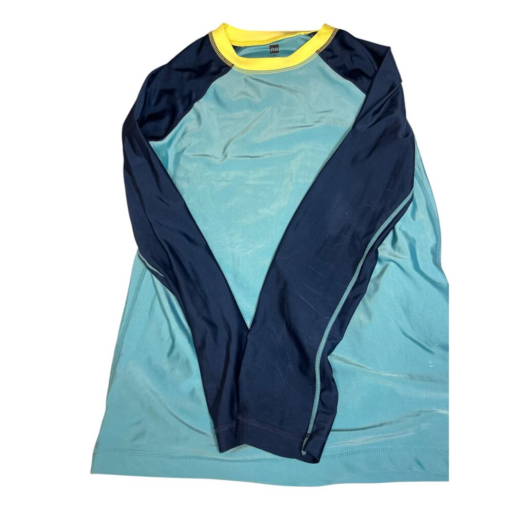 Tea Collection teal and navy blue long sleeve rashguard swim shirt size 16